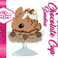 Cute kawaii bunny peanut chocolate cup character card front, which has the digital artwork of the character, the name as Peanut Chocolate Cup Sundae, with the cotton tail sweets logo. The artwork shows the peanut chocolate cup resin ice cream sundae with orange and white sprinkles in the dish. Chocolate drizzle and cups are on the top of the resin ice cream bunny, and a swirl whipped cream on top.